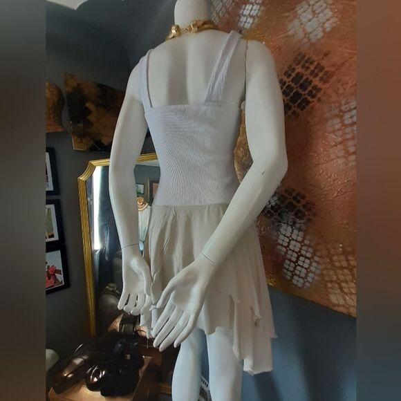 Zara Cotton Combination White and Cream Sleeveless Ruffled Mini Dress - Picture 2 of 14